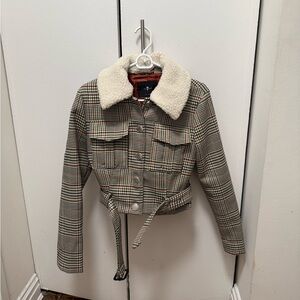 7 For All Mankind Plaid Jacket with Cream Teddy Collar